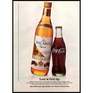 1983 Bacardi Coca Cola Bottle Vintage Print Ad Rum and Coke Wall Art Photo